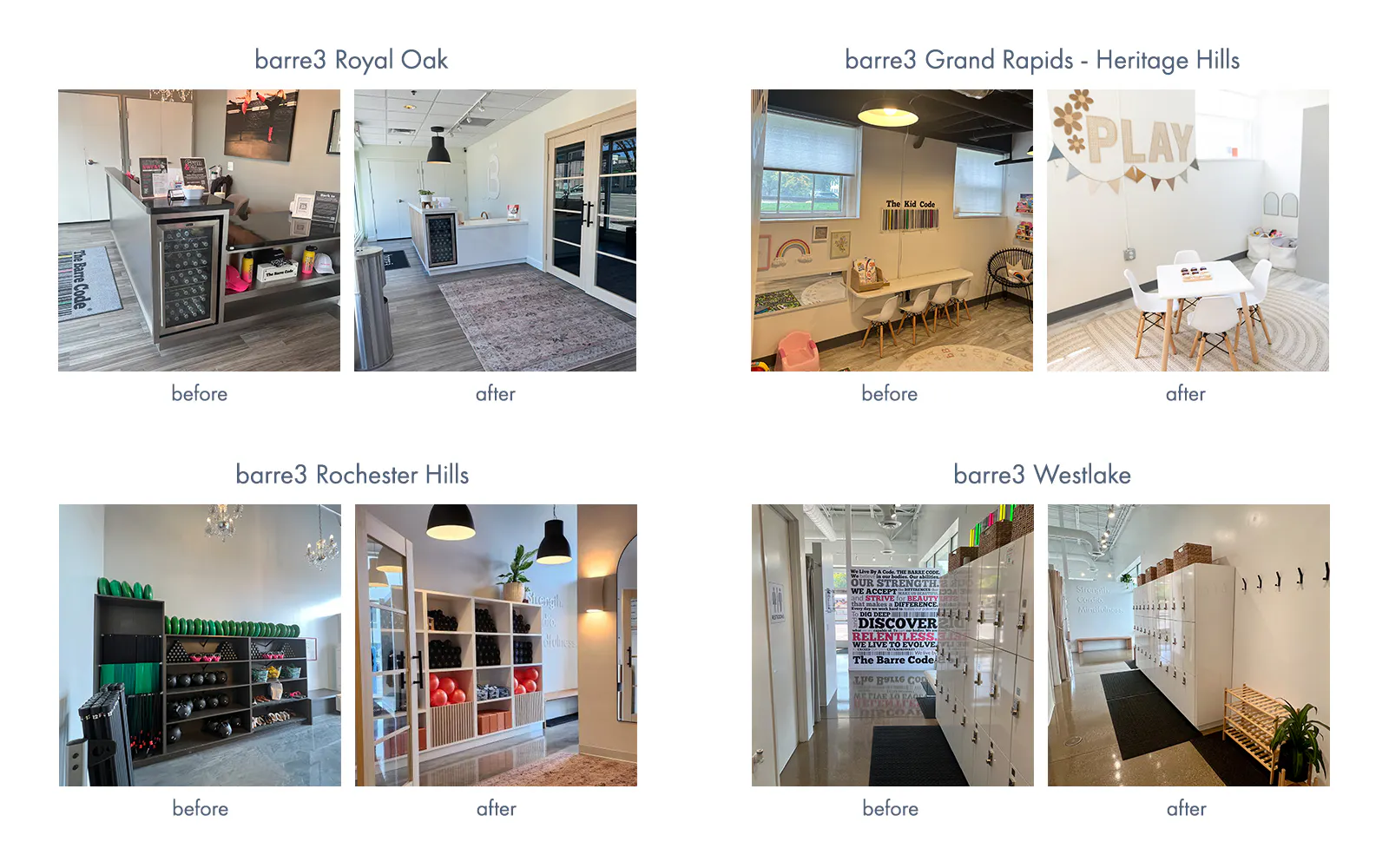 before and after images of studios that have converted to barre3 studios