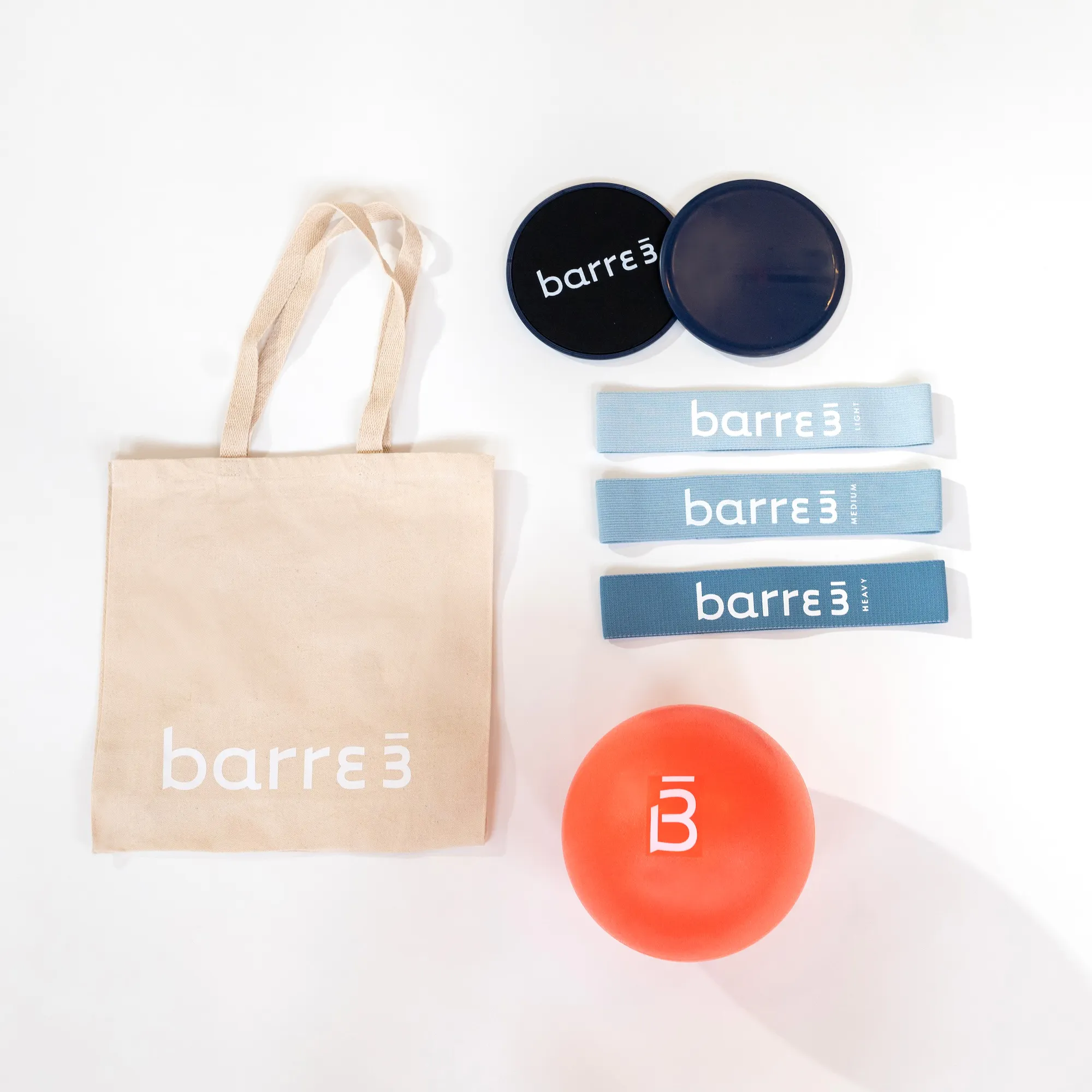 barre3 tote bag, core ball, core sliders, circle resistance band 3-pack
