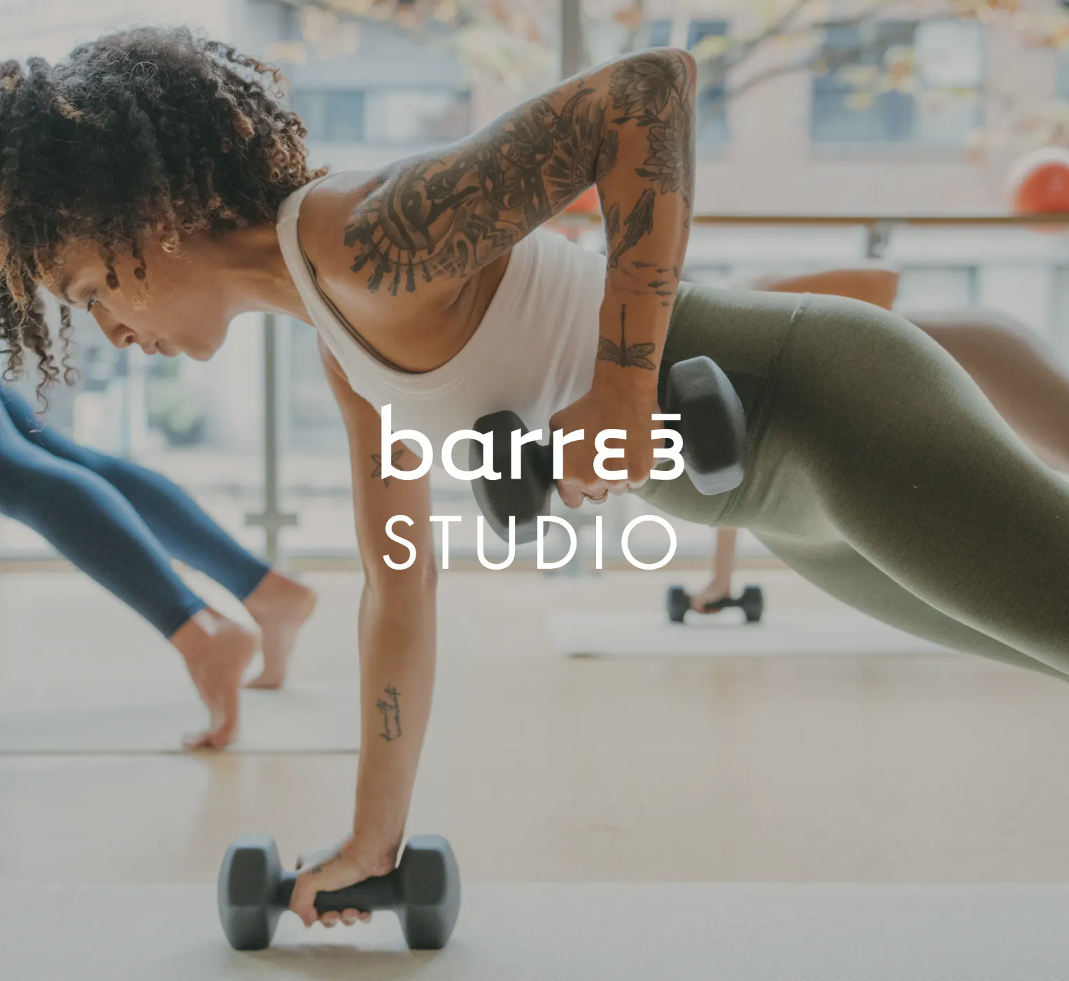 graphic, barre3 studio, clients in a plank with a row